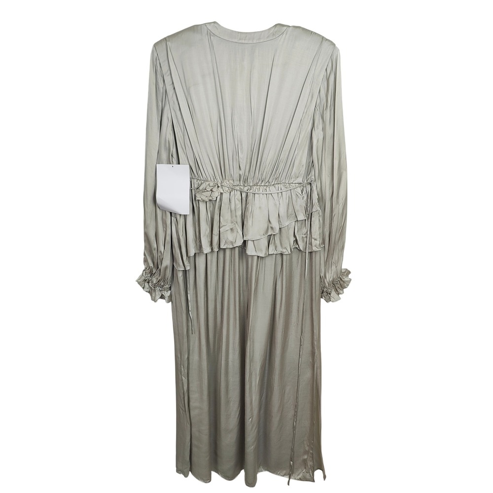 Saint Art Mateo Dress Womens Small‎ Pumice Gray Plunge Satin Ruffle Trim NWT - Picture 4 of 8